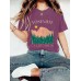 Landscape pattern printed round neck short sleeved shirt