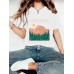 Landscape pattern printed round neck short sleeved shirt