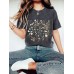 Plant flower pattern printed round neck short sleeved shirt