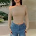 Casual versatile slanted shoulder slim fit long sleeved top for women Casual versatile slanted shoulder slim fit long sleeved top for women