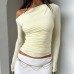 Casual versatile slanted shoulder slim fit long sleeved top for women Casual versatile slanted shoulder slim fit long sleeved top for women