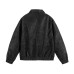 Solid Color Simple Large Pocket Couple Loose Versatile PU Leather Jacket