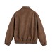 Solid Color Simple Large Pocket Couple Loose Versatile PU Leather Jacket