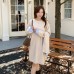 Fashion Style  Chic Shoulder Wrap  Color Block Design Long SleeveKnitted Two-Piece Set Women's Sweater Set