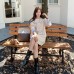 Fashion Style  Chic Shoulder Wrap  Color Block Design Long SleeveKnitted Two-Piece Set Women's Sweater Set