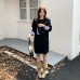 Fashion Style  Chic Shoulder Wrap  Color Block Design Long SleeveKnitted Two-Piece Set Women's Sweater Set