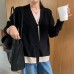 Fashionable style V-neck Color-block Knit Cardigan for Women Loose Fit Oversized Outerwear