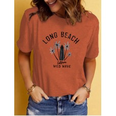 LONG BEACH print round neck short sleeved shirt