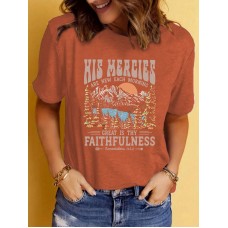 HIS MERCIES Pattern Printed Round Neck Short Sleeve