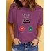 My bed call reminder pattern printed round neck short sleeved shirt