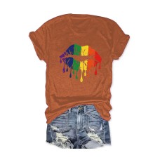 Lips pattern printed round neck short sleeved shirt