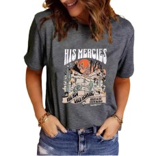 HIS MERCIES Pattern Printed Round Neck Short Sleeve HIS MERCIES Pattern Printed Round Neck Short Sleeve