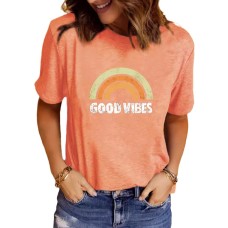 GOOD VIBES Pattern Printed Round Neck Short Sleeve