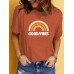 GOOD VIBES Pattern Printed Round Neck Short Sleeve