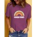 GOOD VIBES Pattern Printed Round Neck Short Sleeve