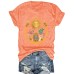 Sun Sunflower Pattern Printed Round Neck Short Sleeve
