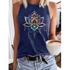 Sleeveless top with women's lotus print sleeveless design