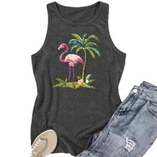 Flamingo Palm Tree Pattern Loose Women's Tank Top