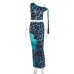 Printed diagonal shoulder strap slim fit top low waist long skirt set