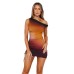 Color blocking waist fold drawstring diagonal shoulder bag hip dress
