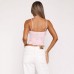 Lace patchwork solid color suspender V-neck slimming T-shirt