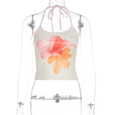 Printed lace up strapless slim fit vest pure desire women's top
