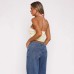 Printed lace up strapless slim fit vest pure desire women's top