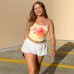 Printed lace up strapless slim fit vest pure desire women's top