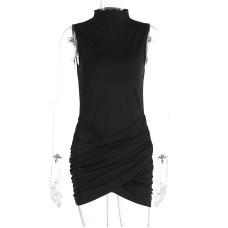 Slim fit premium texture sleeveless pleated hip hugging dress