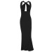 Sleeveless hollowed out backless pearl chain slim fit dress