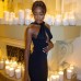 Sleeveless hollowed out backless pearl chain slim fit dress