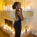 Sleeveless hollowed out backless pearl chain slim fit dress