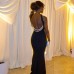 Sleeveless hollowed out backless pearl chain slim fit dress