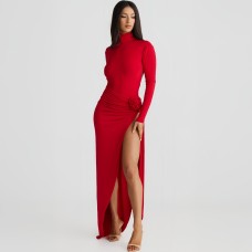 High neck backless long sleeved jumpsuit with sexy slit skirt set High neck backless long sleeved jumpsuit with sexy slit skirt set