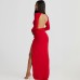 High neck backless long sleeved jumpsuit with sexy slit skirt set