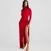 High neck backless long sleeved jumpsuit with sexy slit skirt set