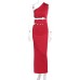 Slanted shoulder slim fit sexy hollow out spicy girl slit irregular dress