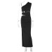 Slanted shoulder slim fit sexy hollow out spicy girl slit irregular dress