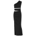 Slanted shoulder slim fit sexy hollow out spicy girl slit irregular dress