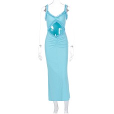 Strap revealing navel sexy slim fitting jumpsuit long skirt
