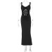 Strap revealing navel sexy slim fitting jumpsuit long skirt