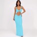 Strap revealing navel sexy slim fitting jumpsuit long skirt