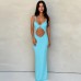 Strap revealing navel sexy slim fitting jumpsuit long skirt