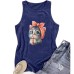 Cat printed round neck vest