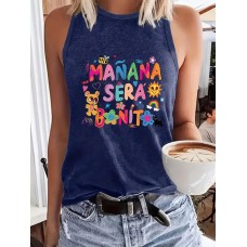 Colorful letter printed round neck vest