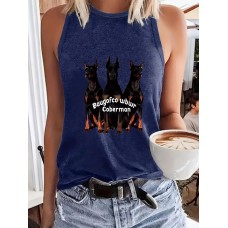 Dog print round neck vest