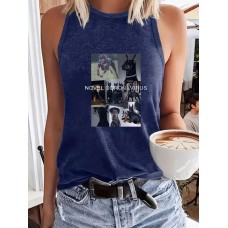 Dog print round neck vest