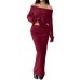 Warm One Shoulder Knitted Solid Color Set