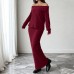 Warm One Shoulder Knitted Solid Color Set