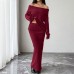 Warm One Shoulder Knitted Solid Color Set
